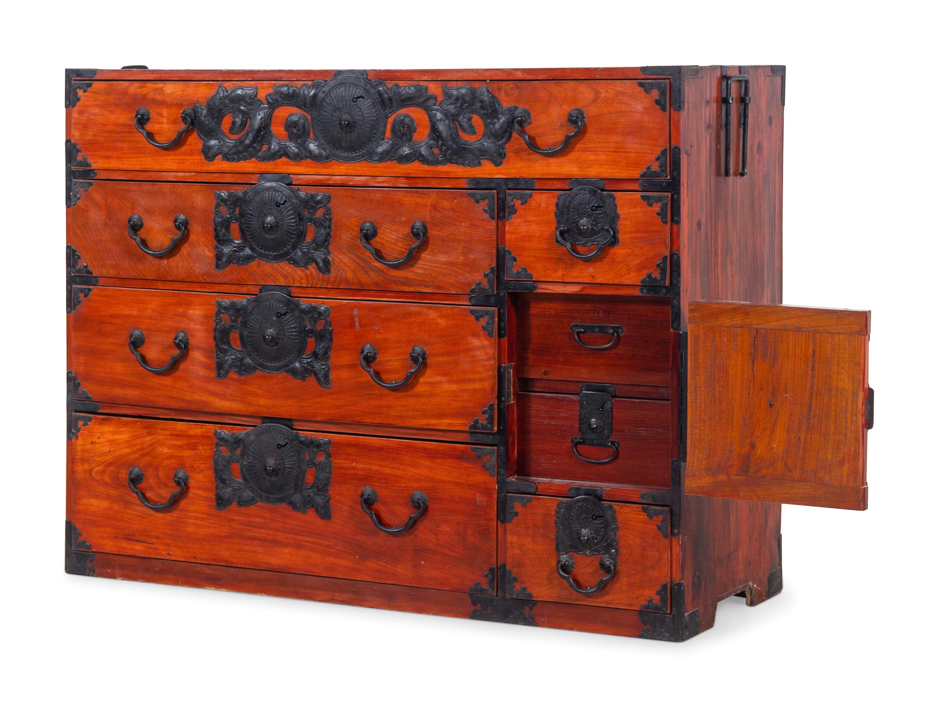 A Japanese Metal Mounted Elm Sendai Chest