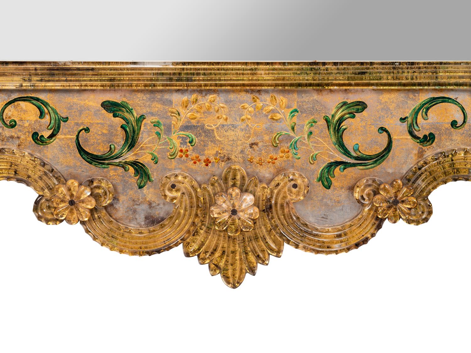 A Venetian Reverse-Painted Glass Mirror