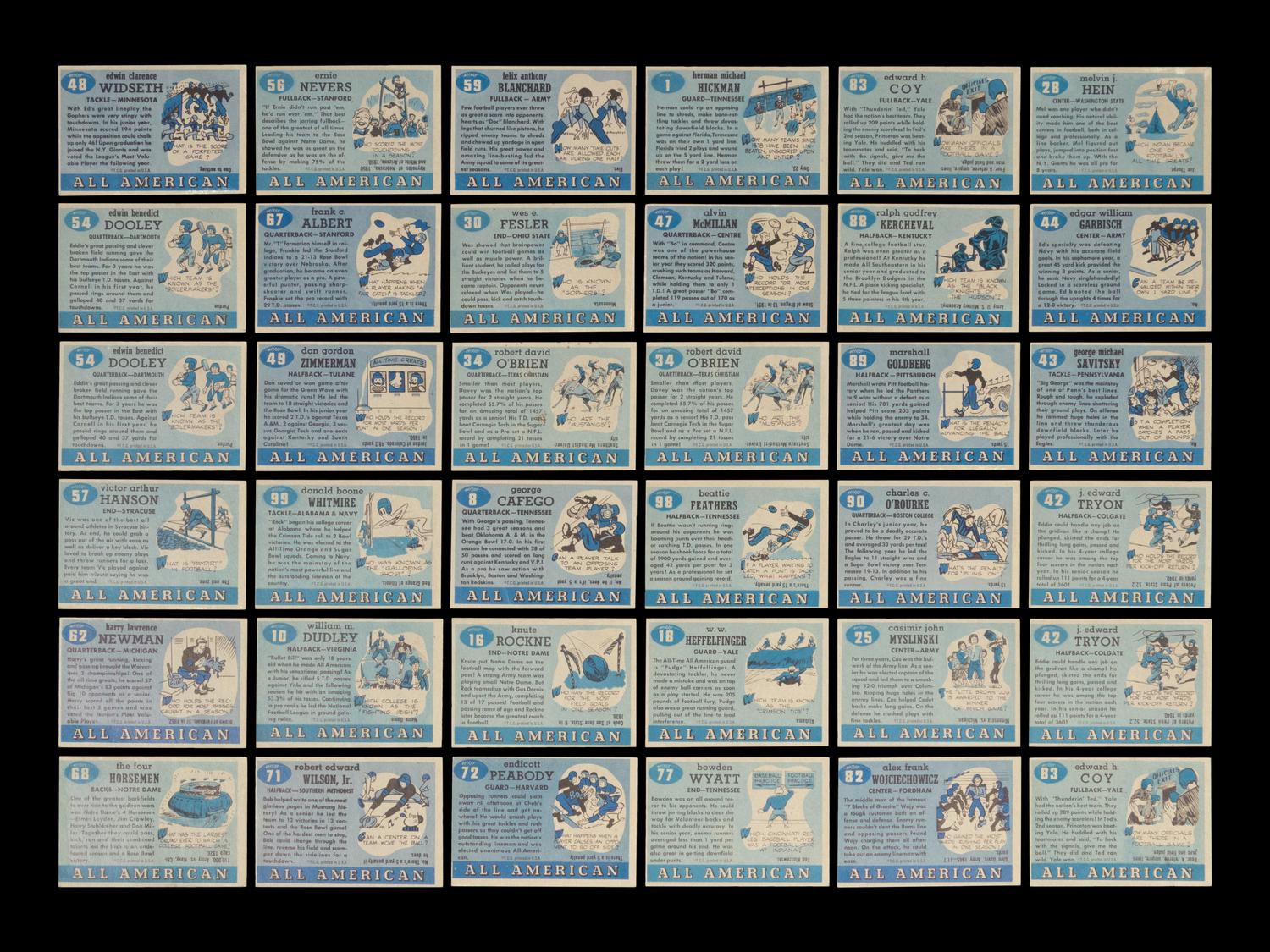 A Group of 36 1955 Topps All American Football Cards (Including Knute Rockne and The Four Horsemen),