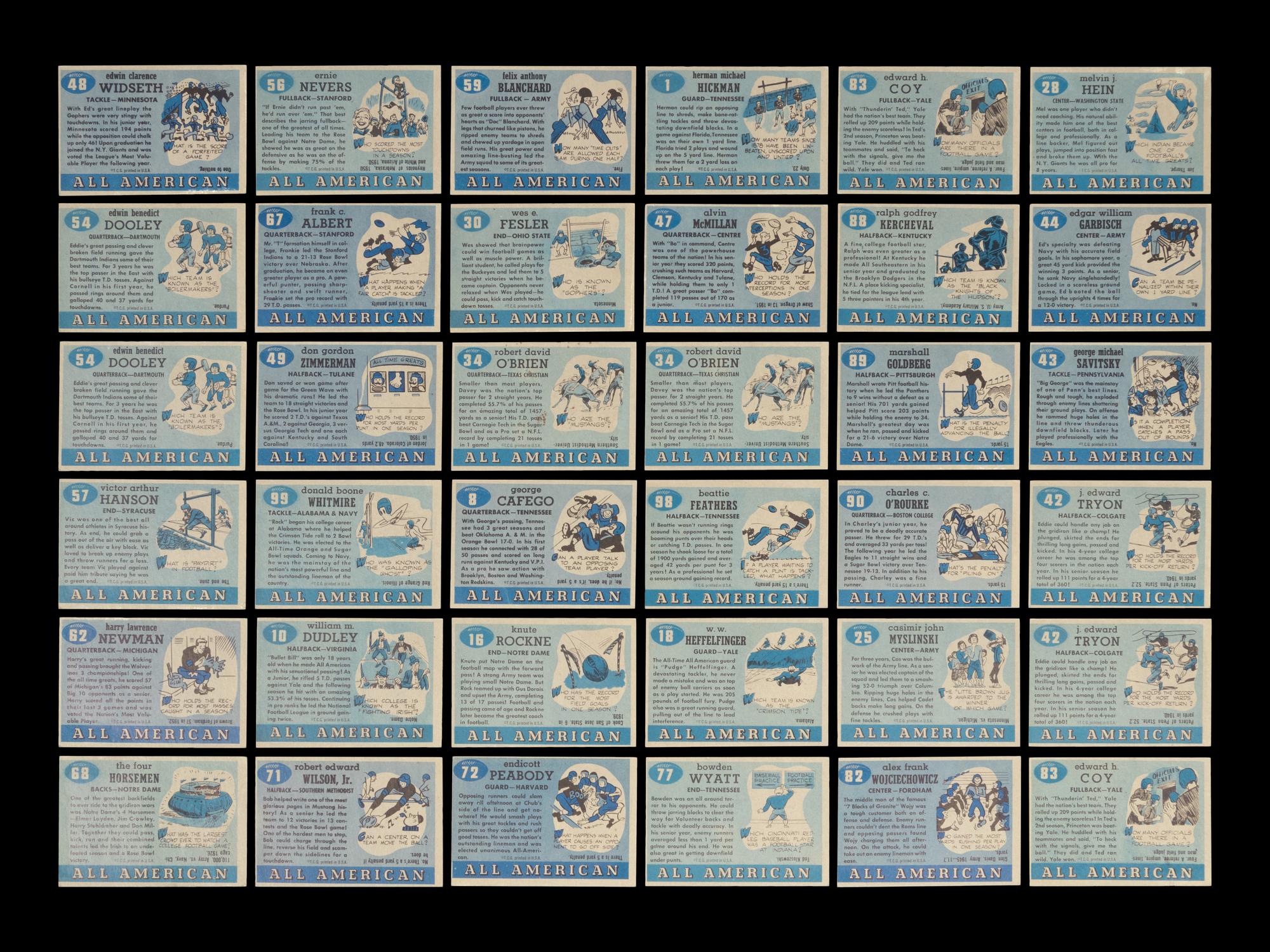 A Group of 36 1955 Topps All American Football Cards (Including Knute Rockne and The Four Horsemen),