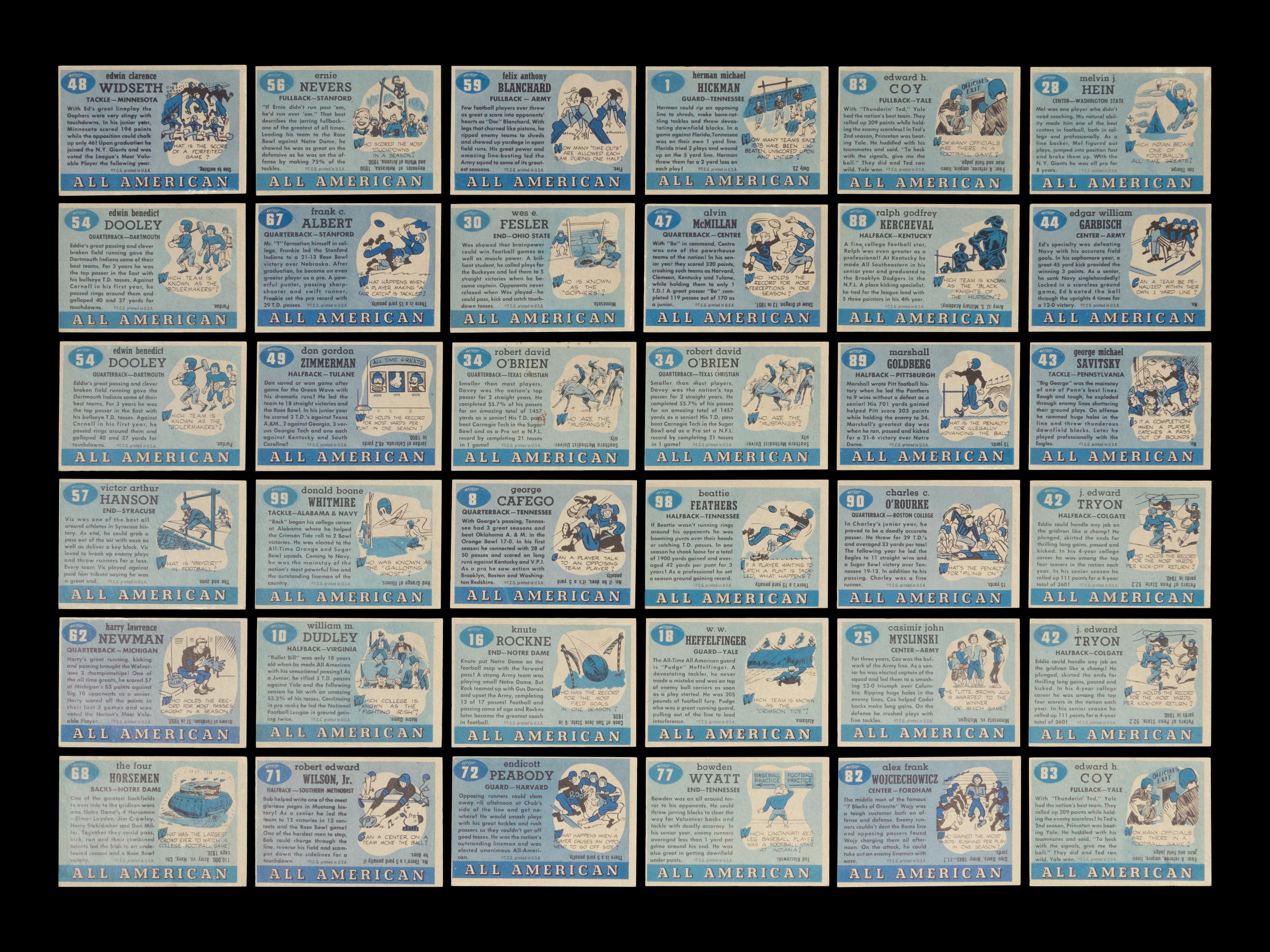 A Group of 36 1955 Topps All American Football Cards (Including Knute Rockne and The Four Horsemen),