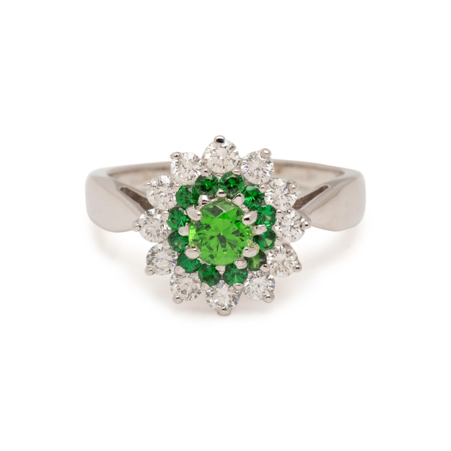 TSAVORITE GARNET AND DIAMOND RING