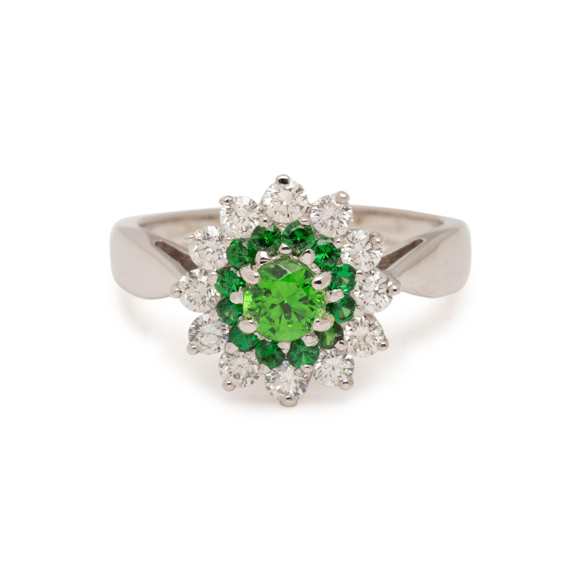TSAVORITE GARNET AND DIAMOND RING