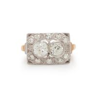 YELLOW GOLD, PLATINUM, AND DIAMOND RING