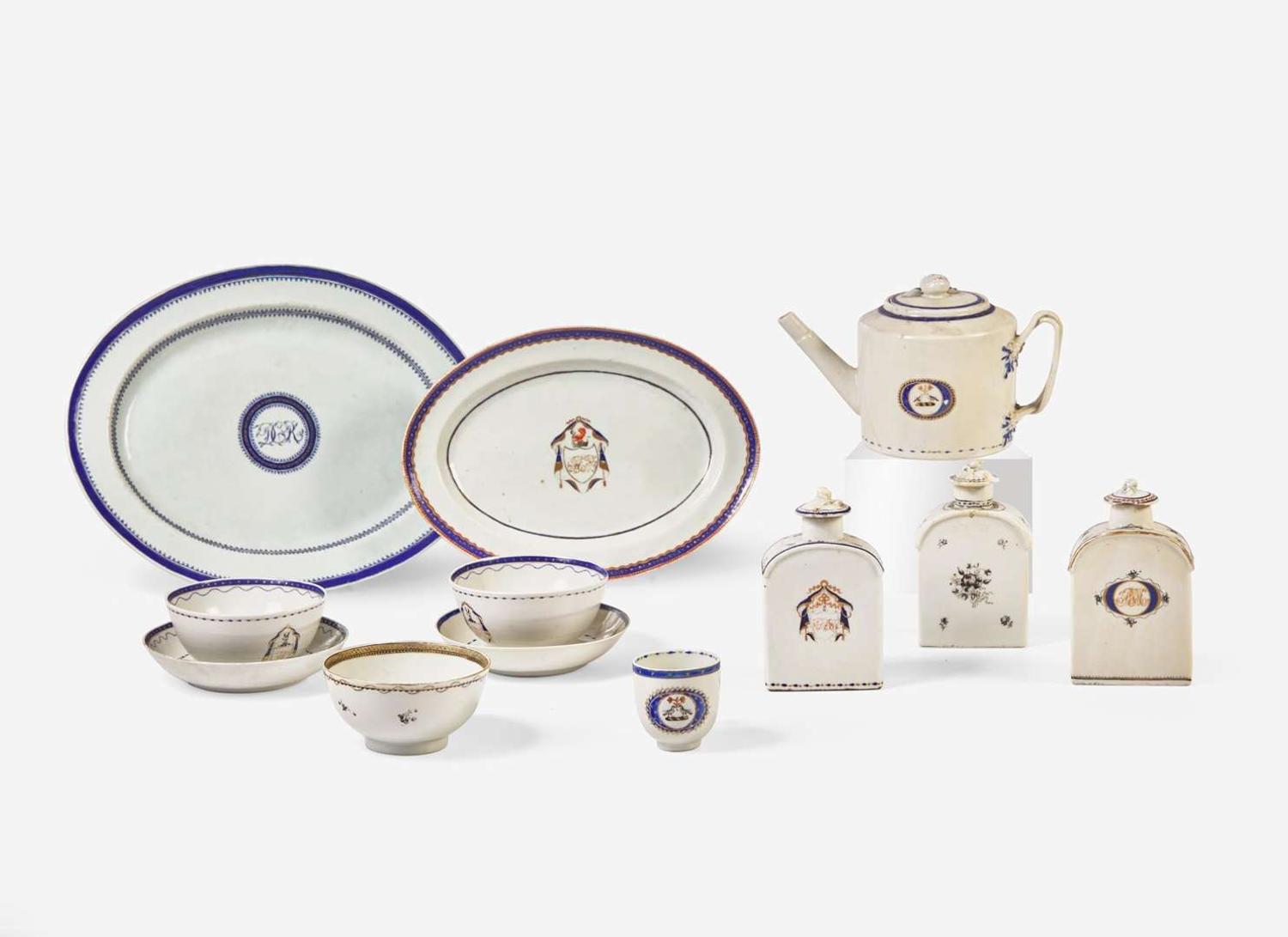 A collection of twelve Chinese Export armorial porcelain tablewares, late 18th / early 19th century