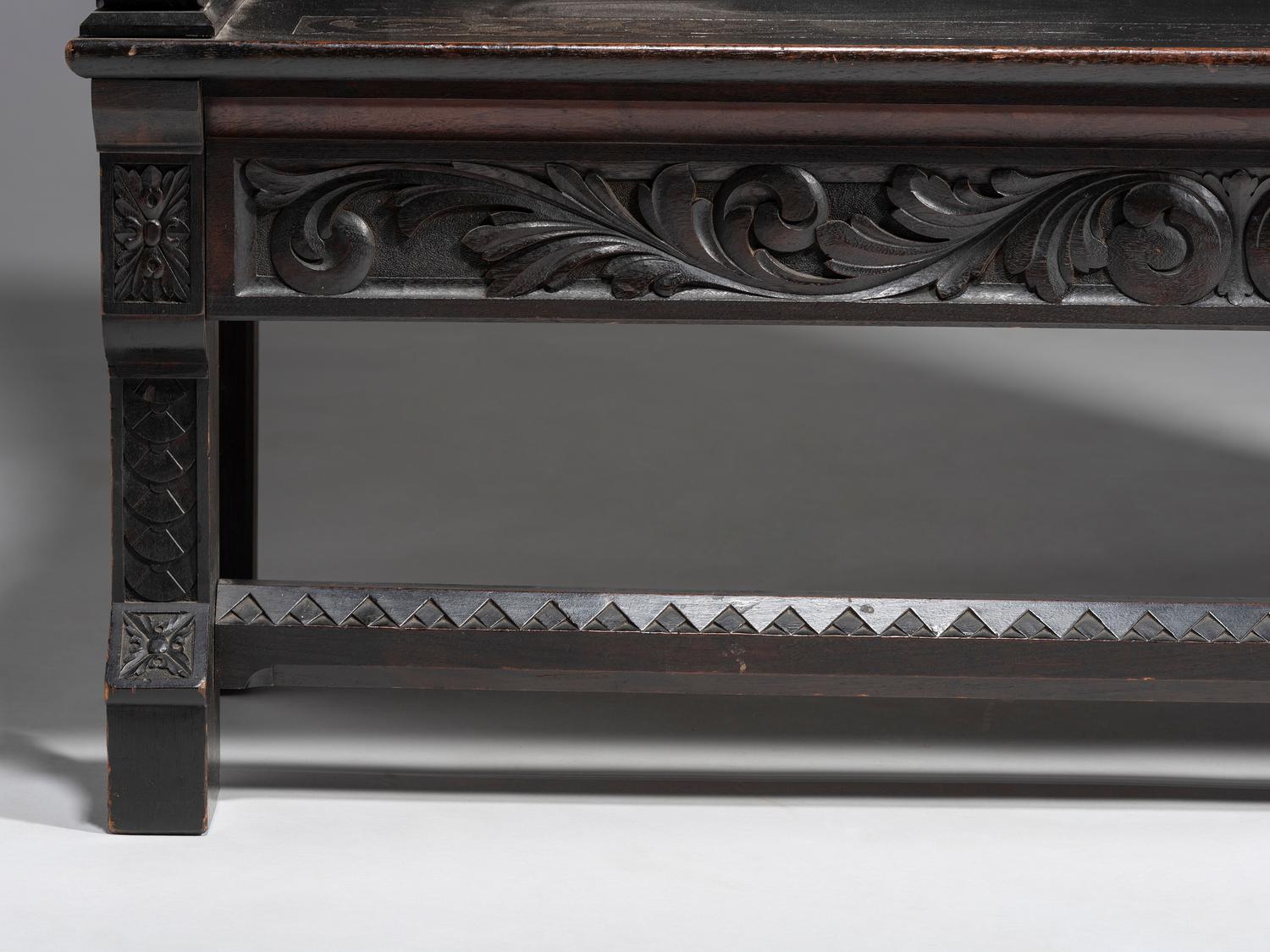 Cincinnati Art-Carved Bench with Inset Painted Panels, 1884