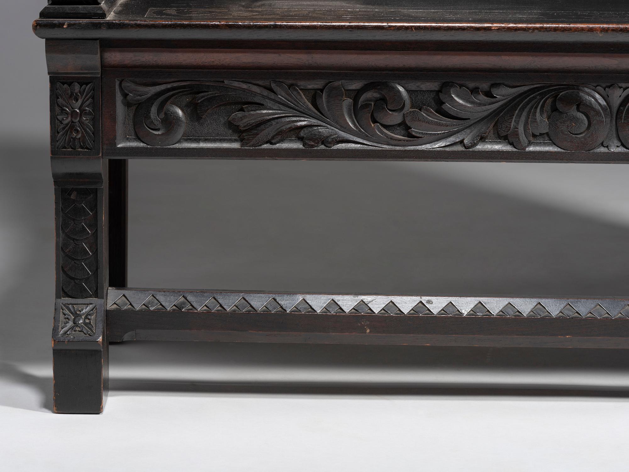 Cincinnati Art-Carved Bench with Inset Painted Panels, 1884