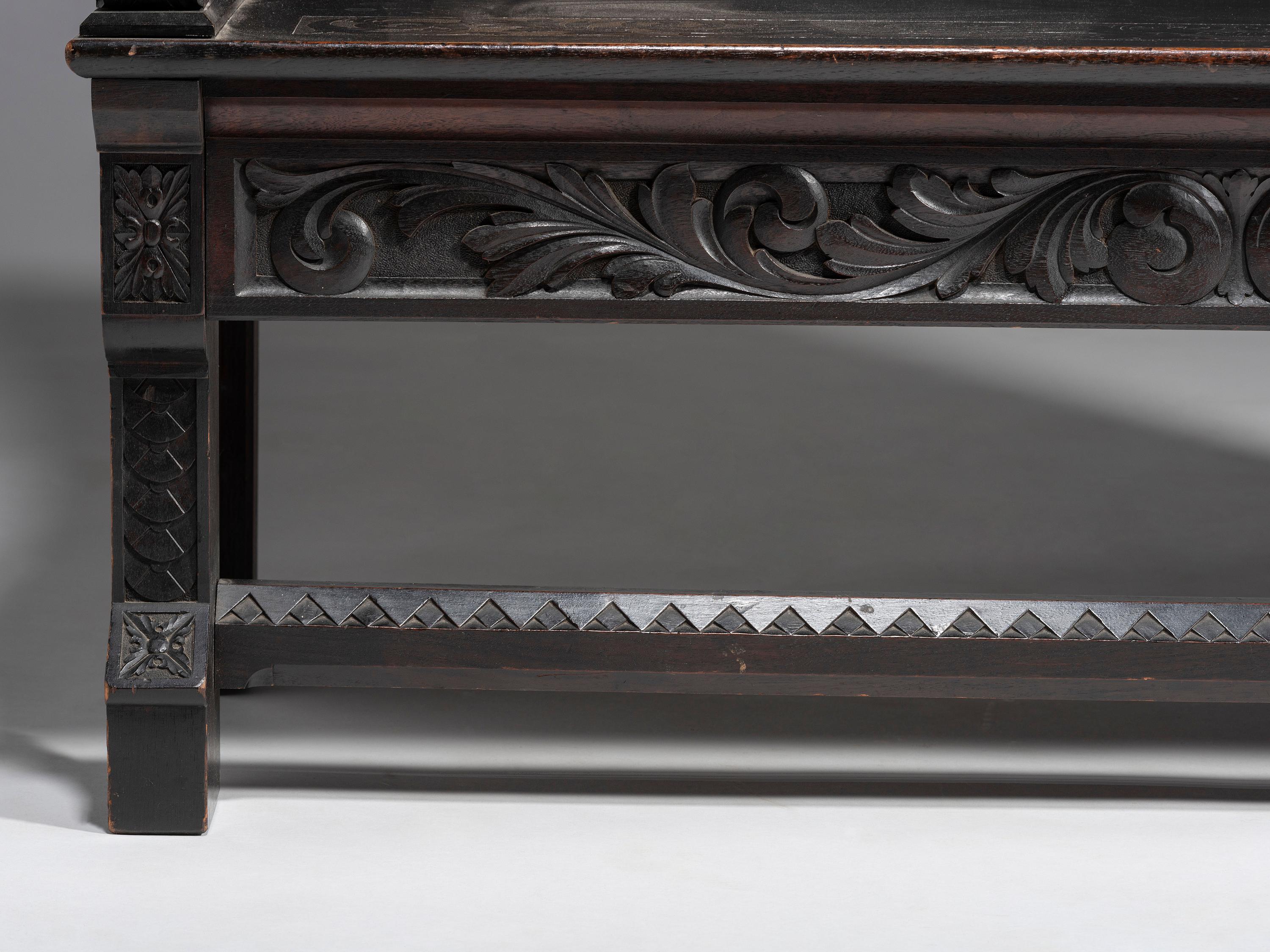 Cincinnati Art-Carved Bench with Inset Painted Panels, 1884