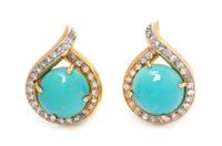A Pair of 18 Karat Yellow Gold, Platinum, Turquoise and Diamond Earclips, Van Cleef & Arpels, New York, 7.50 dwts.