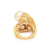 CULTURED PEARL AND DIAMOND BYPASS RING