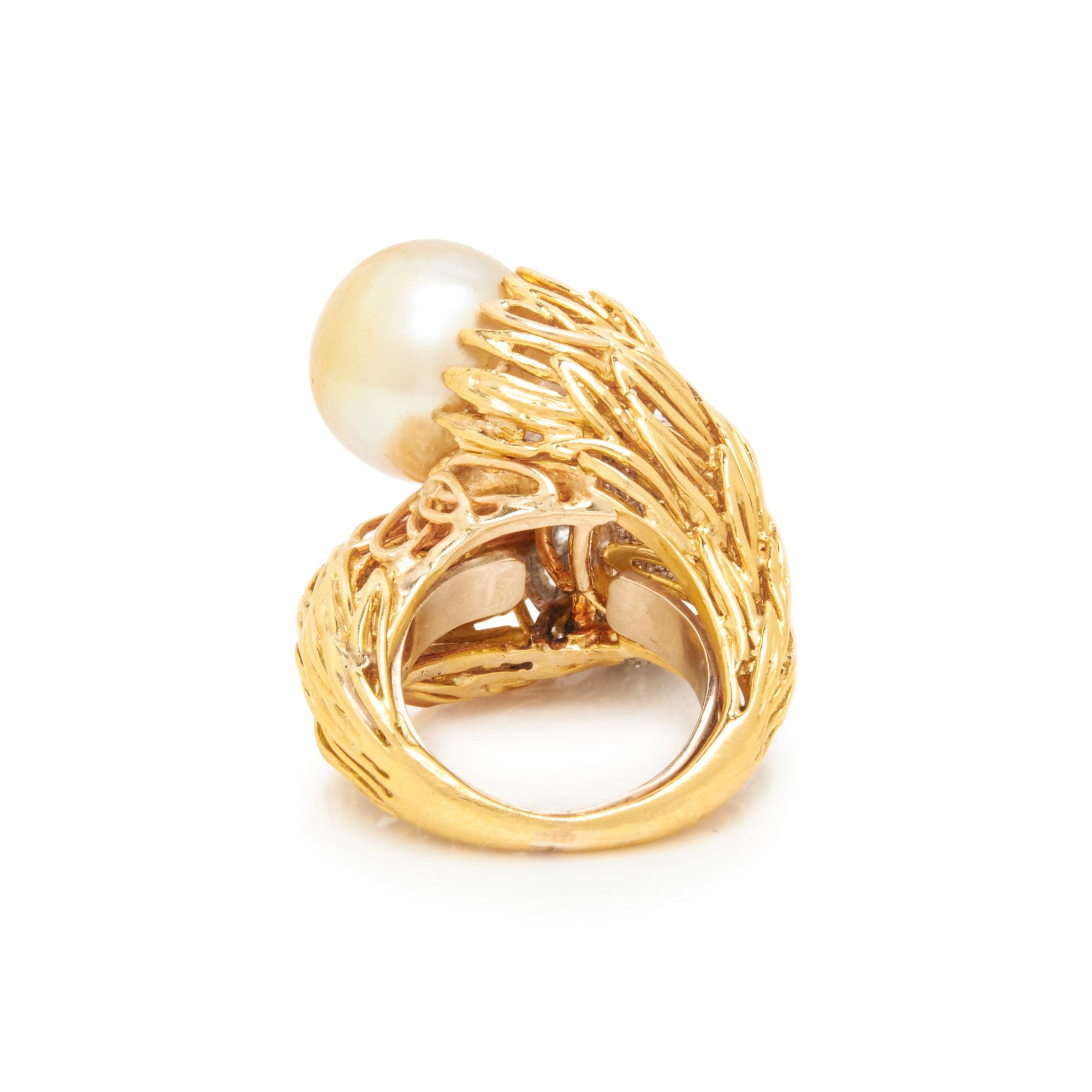 CULTURED PEARL AND DIAMOND BYPASS RING