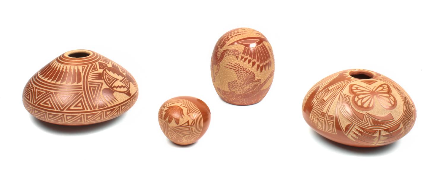 Four Redware Pueblo Seed Jars Height of first 2 3/4 inches