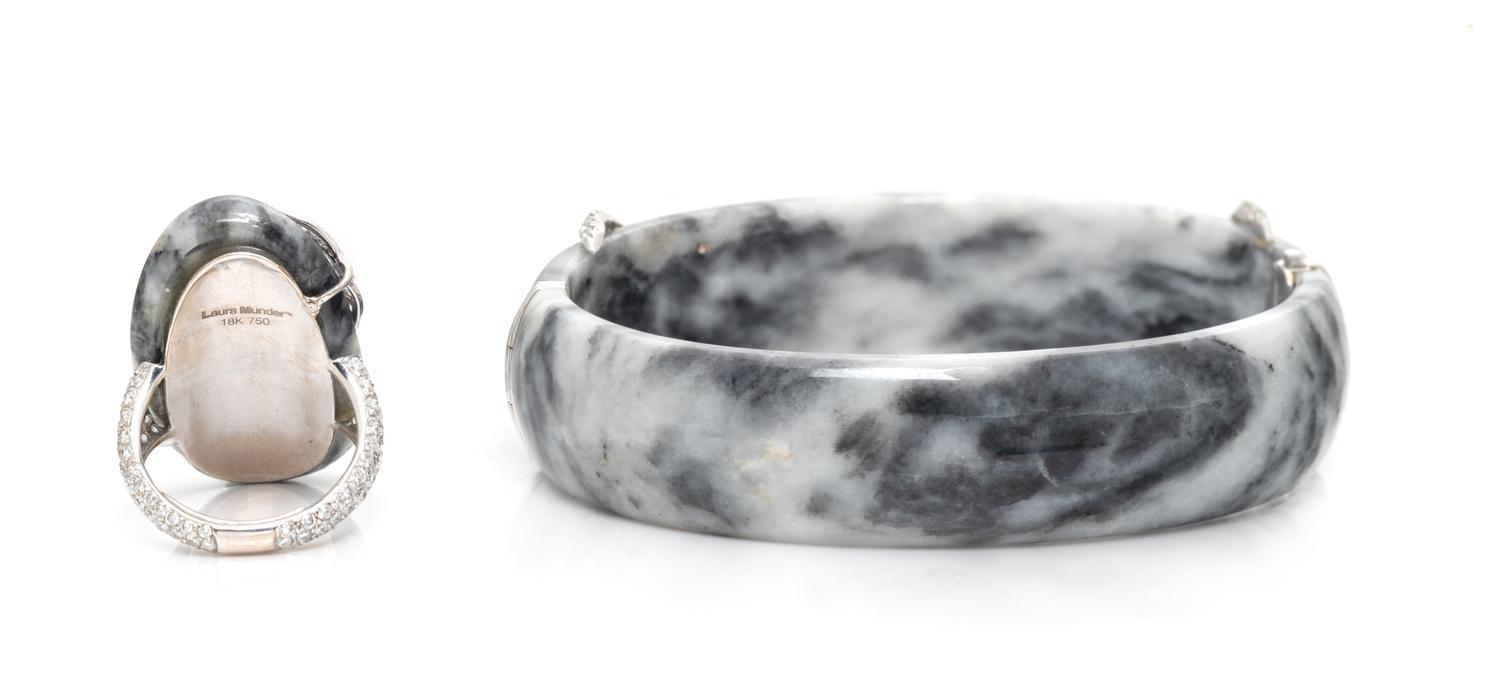 LAURA MUNDER, DIAMOND, BLACK AND WHITE JADE BRACELET AND RING