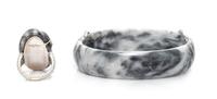 LAURA MUNDER, DIAMOND, BLACK AND WHITE JADE BRACELET AND RING