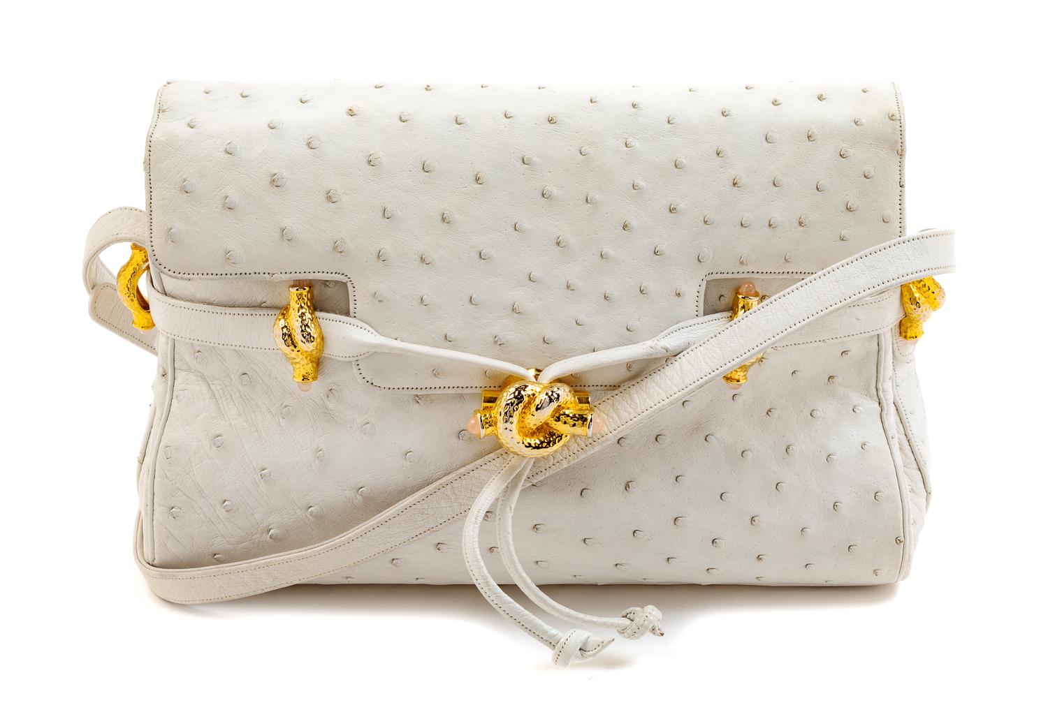 Judith Leiber White Ostrich Bag