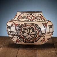 Zuni Polychrome Pottery Olla, with Heartline Deer