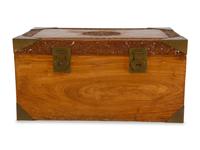 A Korean Brass Mounted Carved Hardwood Blanket Chest
