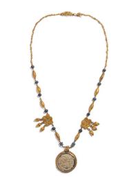 A Roman Gold and Glass Cameo Pendant with a Head of Medusa — Set in an Archaeological Revival Gold Necklace