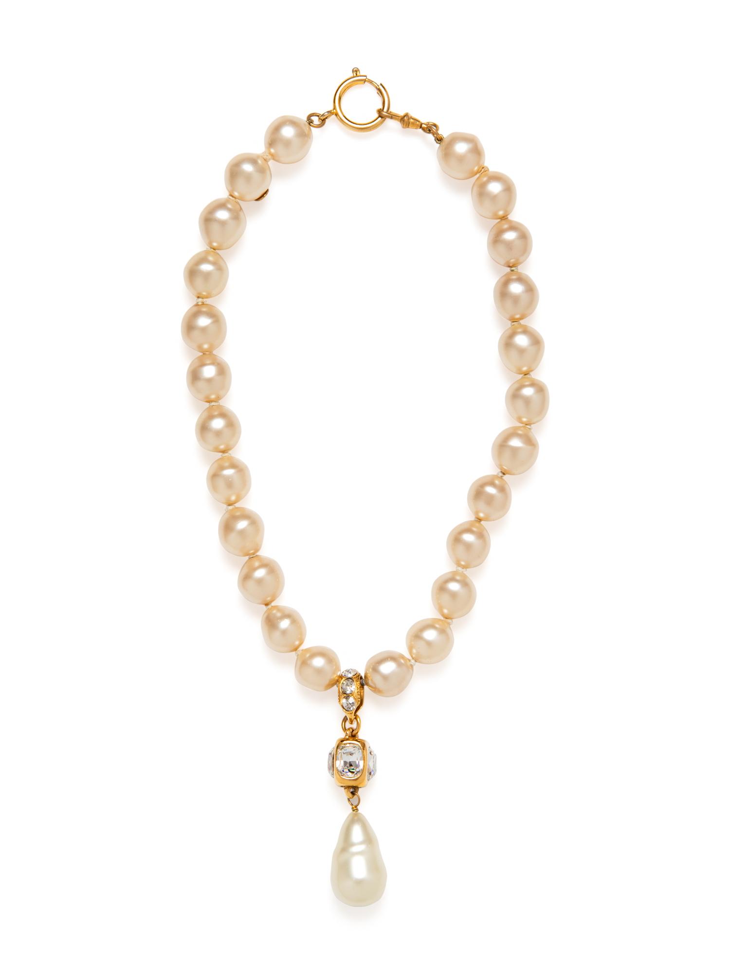 Chanel Pearl Necklace with Rhinestone Pendant, ca.1986