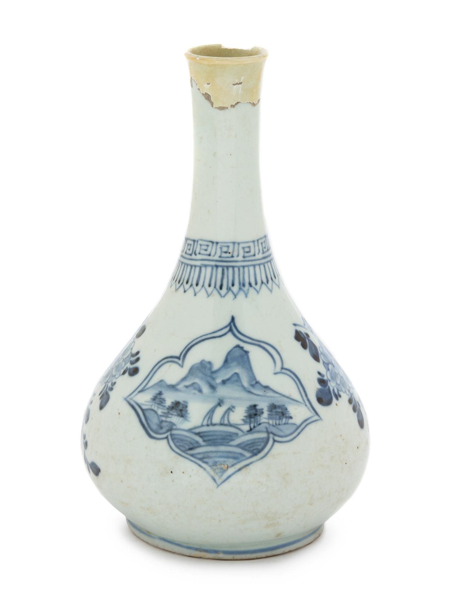 A Korean Blue and White Porcelain Bottle Vase 19TH CENTURY Height 9 3/4 inches. — 19TH CENTURY
