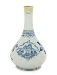 A Korean Blue and White Porcelain Bottle Vase 19TH CENTURY Height 9 3/4 inches. — 19TH CENTURY