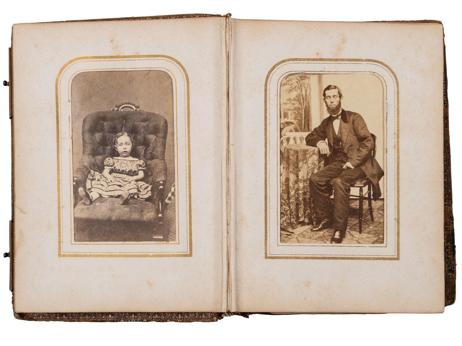 [EARLY PHOTOGRAPHY]. A collection of CDVs, cabinet cards, and real photo postcards, highlighted by a view of Seth Kinman's chair, an occupational view of women at work, views of young men prior to enlisting in the Civil War, and portraiture.