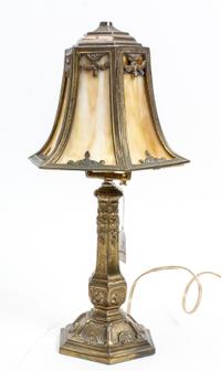 An American Slag Glass Table Lamp Height 15 1/8 inches. — 20TH CENTURY
