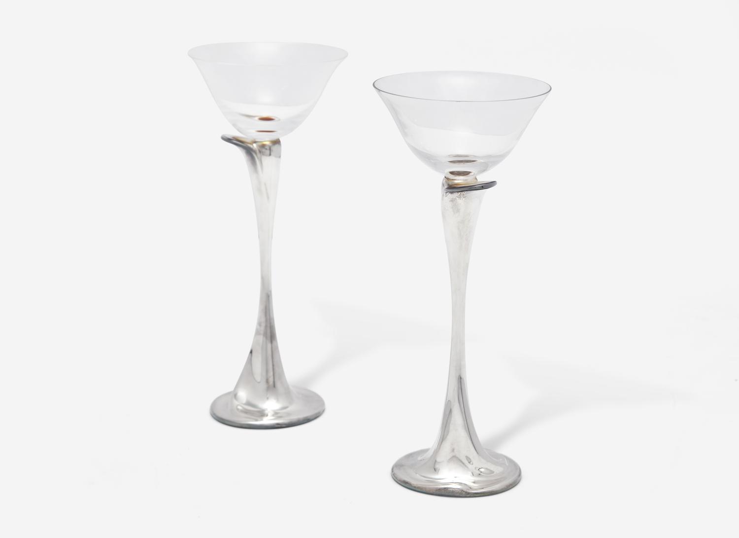 A Set of Sixteen Tiffany and Co. Silver and Glass Champagne Coupes
