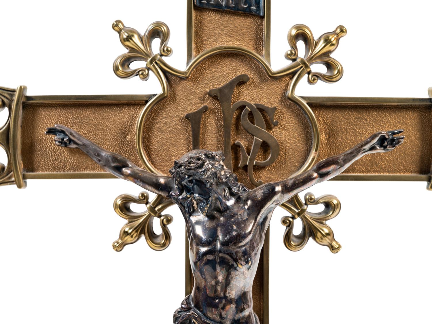 A Gorham Silver and Gilt Brass Altar Crucifix