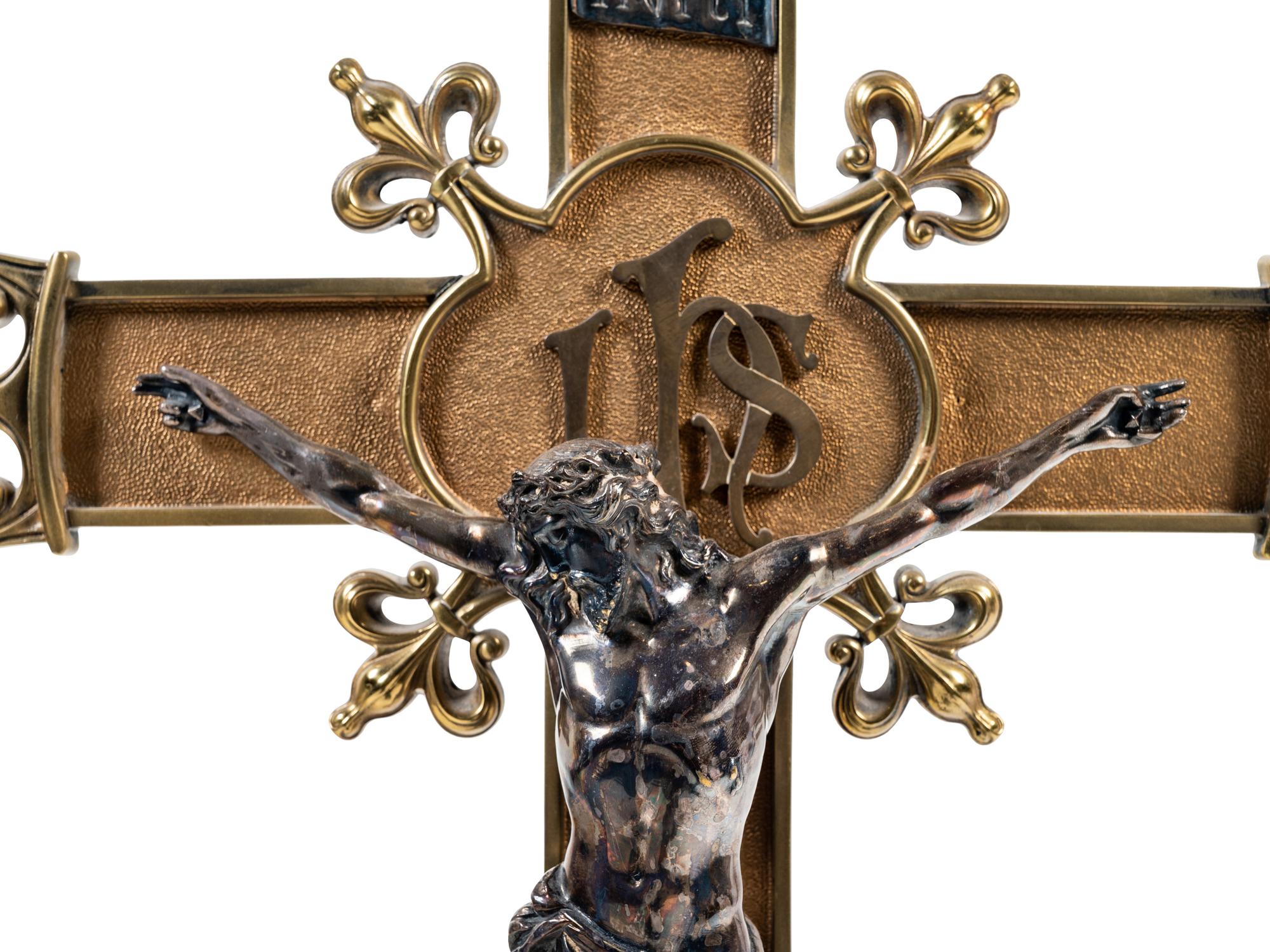 A Gorham Silver and Gilt Brass Altar Crucifix
