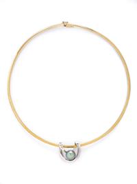 BICOLOR GOLD, CULTURED PEARL, AND DIAMOND NECKLACE
