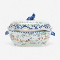 A Chinese Export Porcelain Famille Rose-Decorated 'Fisherman' Tureen and Cover Mid 18th century
