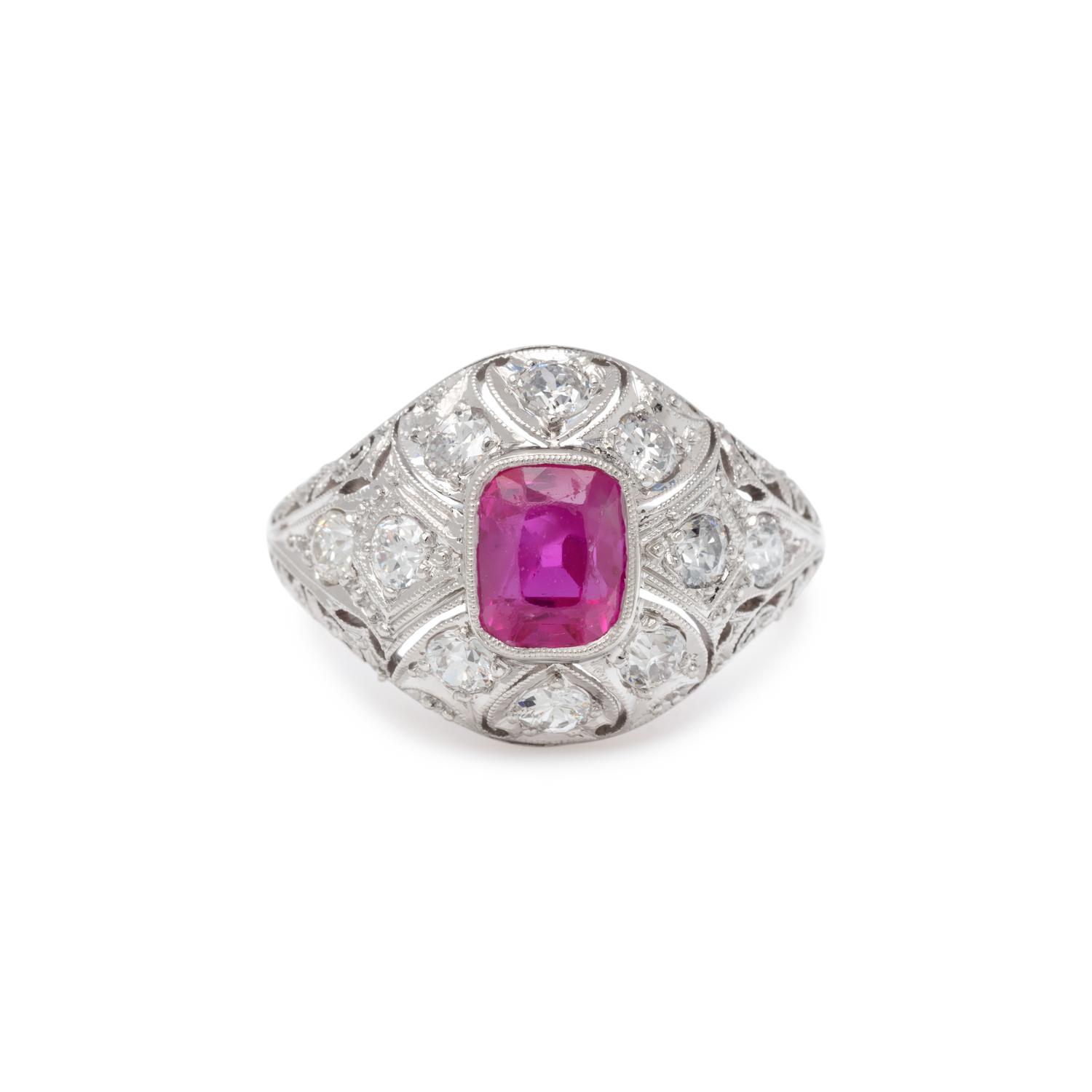 EDWARDIAN, UNHEATED BURMESE RUBY AND DIAMOND RING