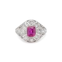 EDWARDIAN, UNHEATED BURMESE RUBY AND DIAMOND RING
