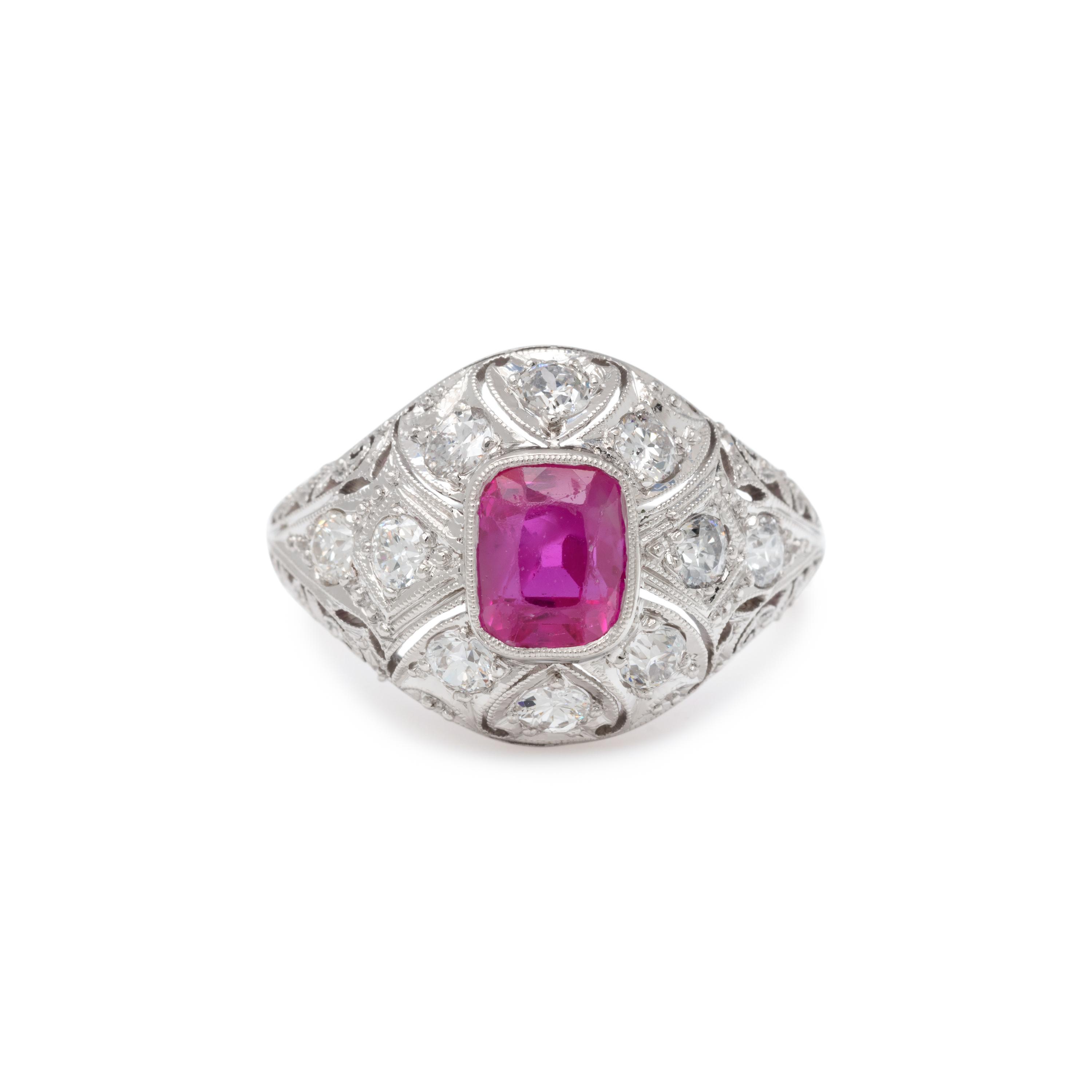 EDWARDIAN, UNHEATED BURMESE RUBY AND DIAMOND RING