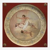 A Royal Vienna style painted porcelain round plaque depicting Luna late 19th / early 20th century