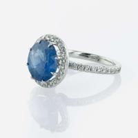 A Sapphire, Diamond, and Platinum Ring