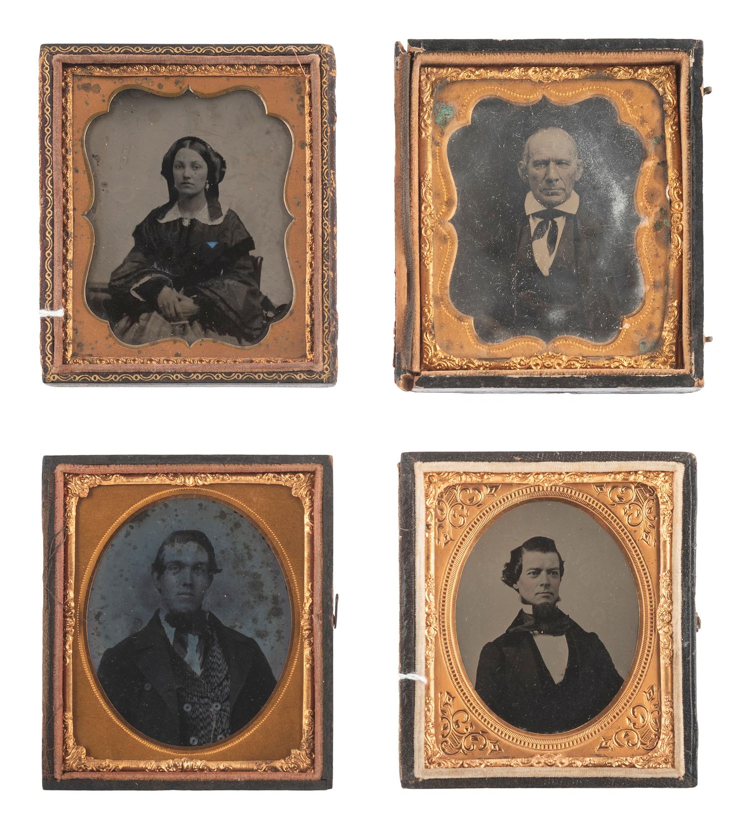 [EARLY PHOTOGRAPHY]. 57 sixth and ninth plate ambrotypes and tintypes of men and women.