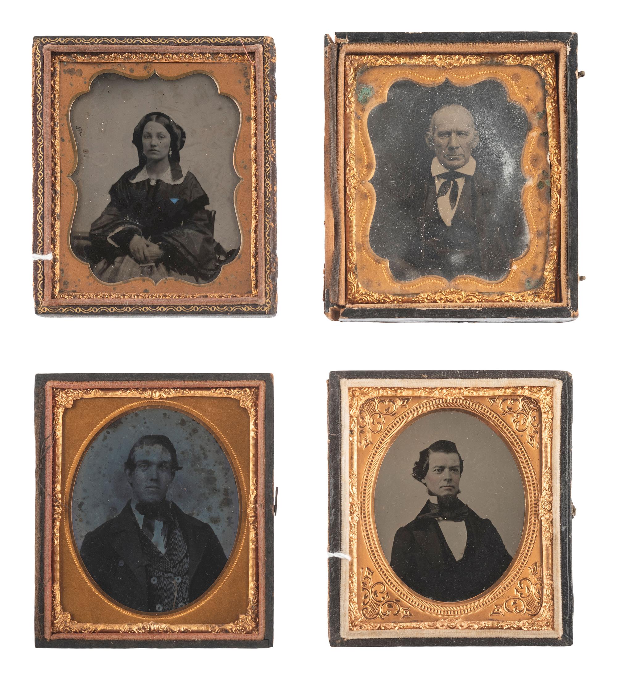 [EARLY PHOTOGRAPHY]. 57 sixth and ninth plate ambrotypes and tintypes of men and women.