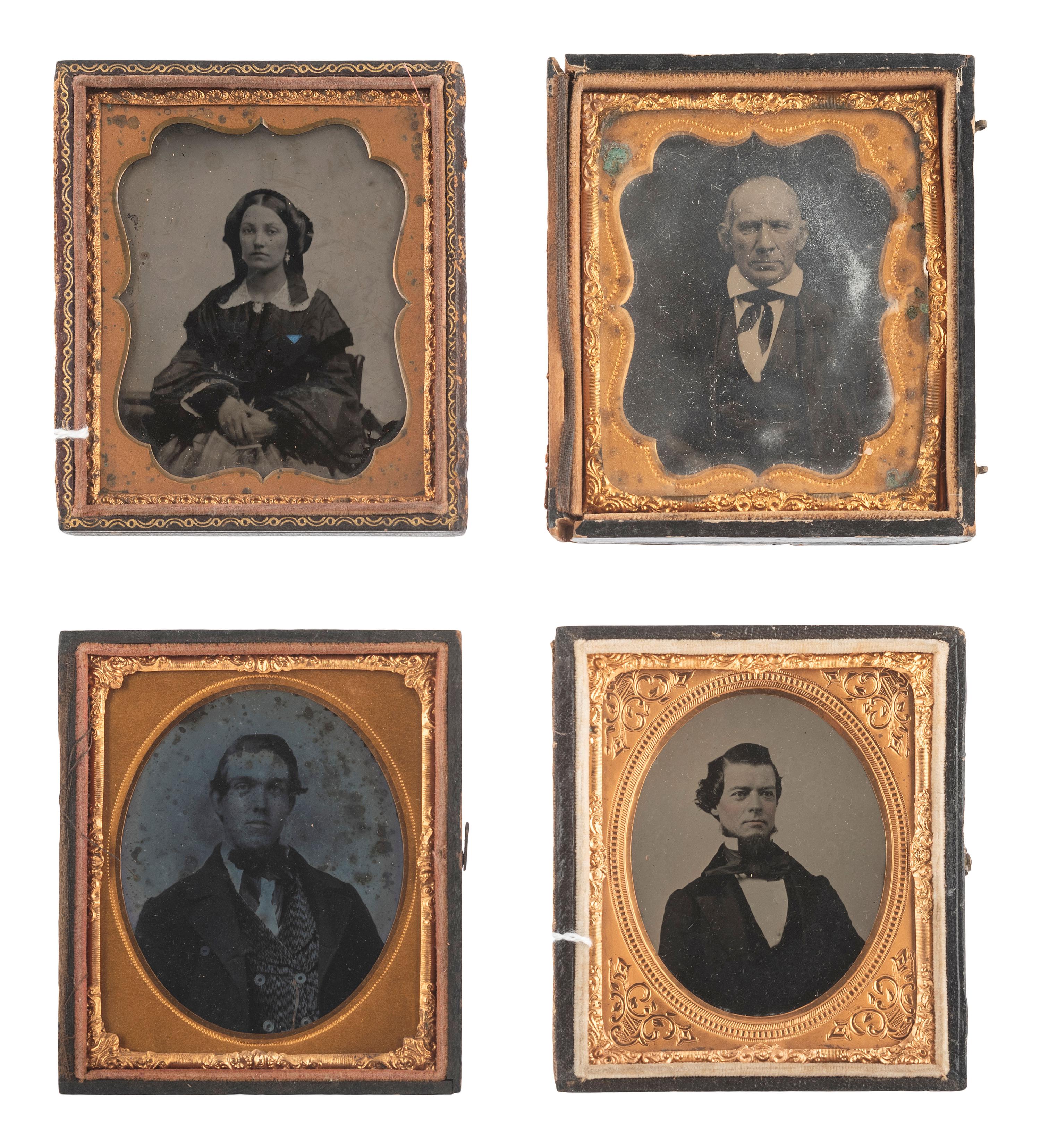 [EARLY PHOTOGRAPHY]. 57 sixth and ninth plate ambrotypes and tintypes of men and women.