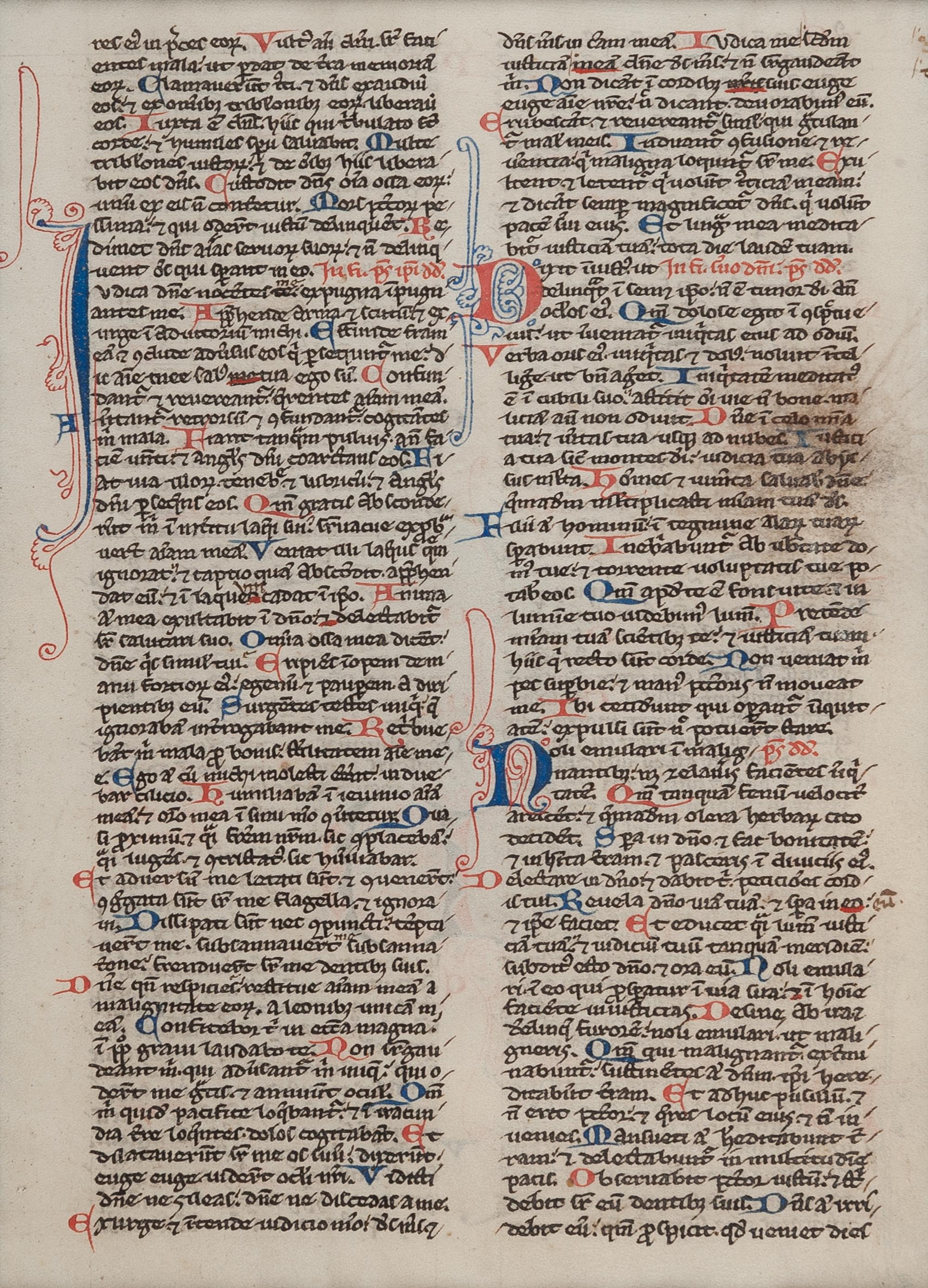 [MANUSCRIPT LEAVES -- BIBLES]. A group of 4 manuscript leaves on vellum, matted together, comprising: