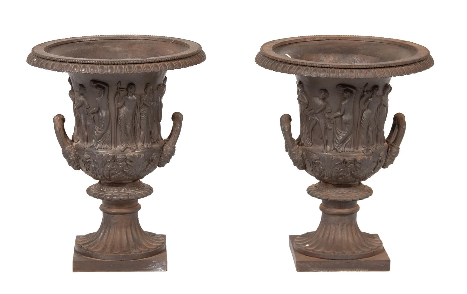 A Pair of Italian Cast Iron Garden Urns Height 20 x diameter 15 inches. — 20TH CENTURY