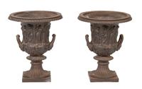 A Pair of Italian Cast Iron Garden Urns Height 20 x diameter 15 inches. — 20TH CENTURY