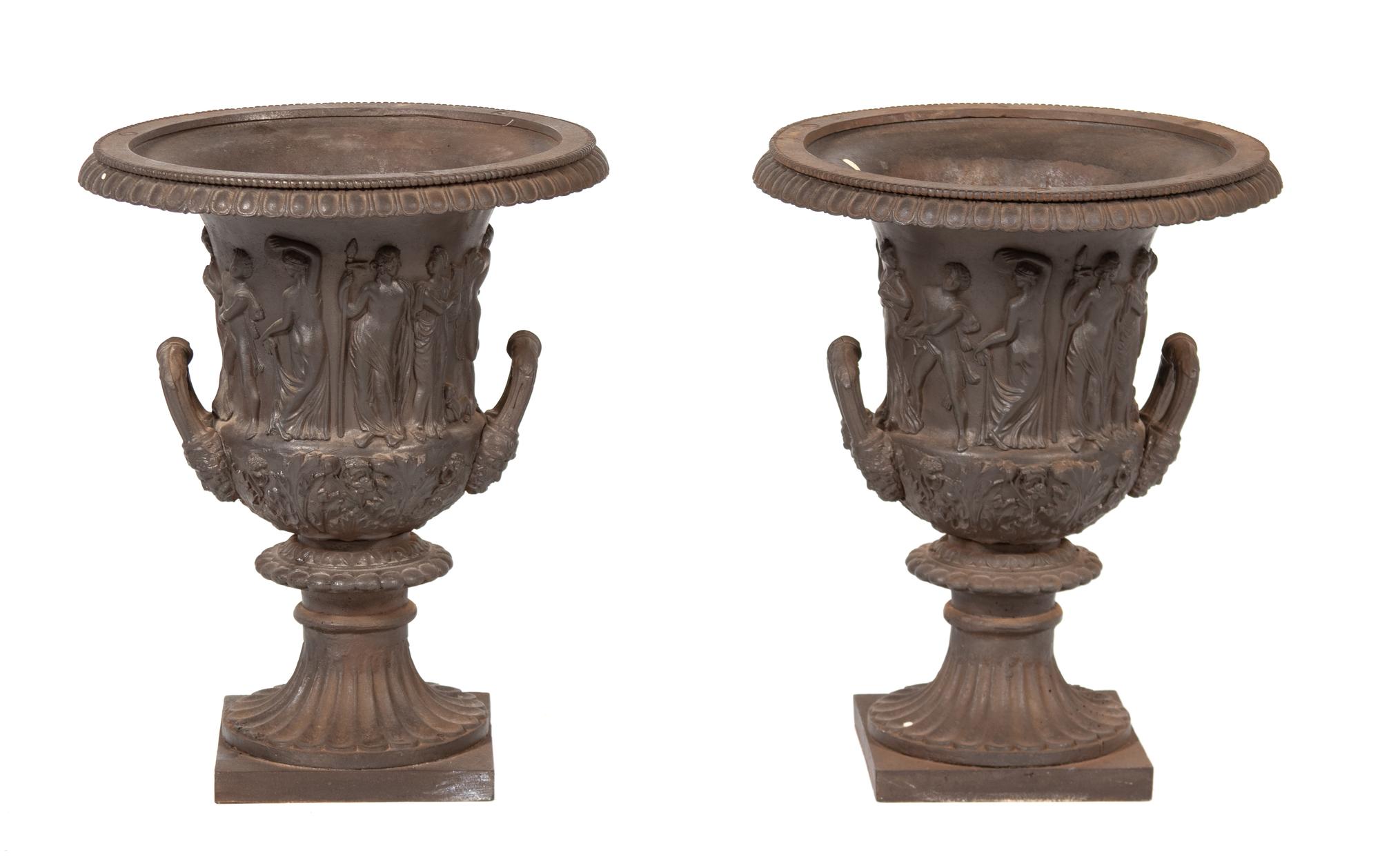 A Pair of Italian Cast Iron Garden Urns Height 20 x diameter 15 inches. — 20TH CENTURY
