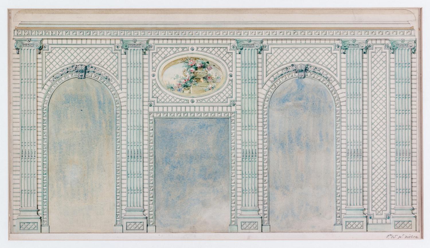 A French Architectural Rendering of a Trellis Room 11 x 20 inches. — 19TH CENTURY