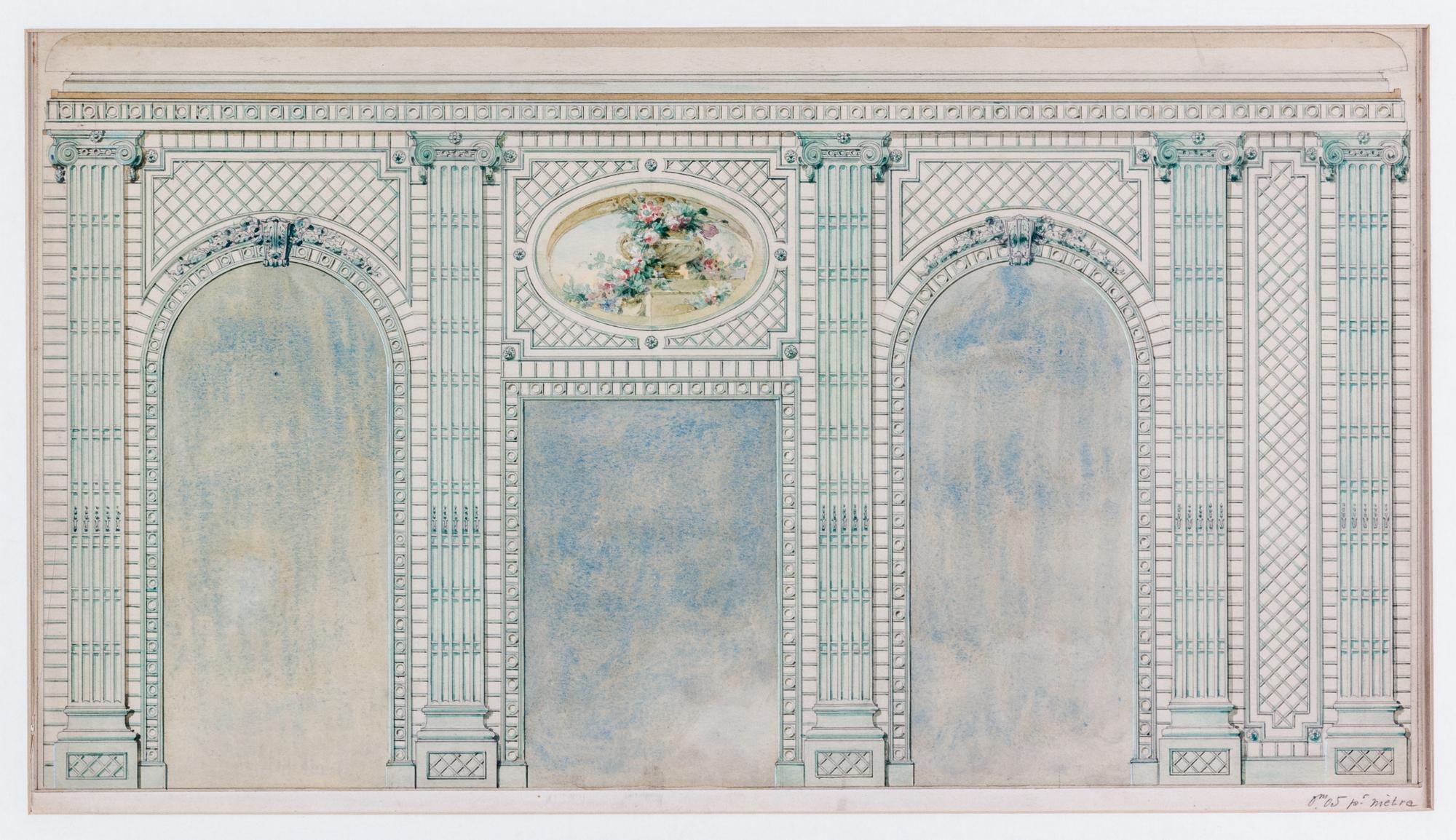 A French Architectural Rendering of a Trellis Room 11 x 20 inches. — 19TH CENTURY