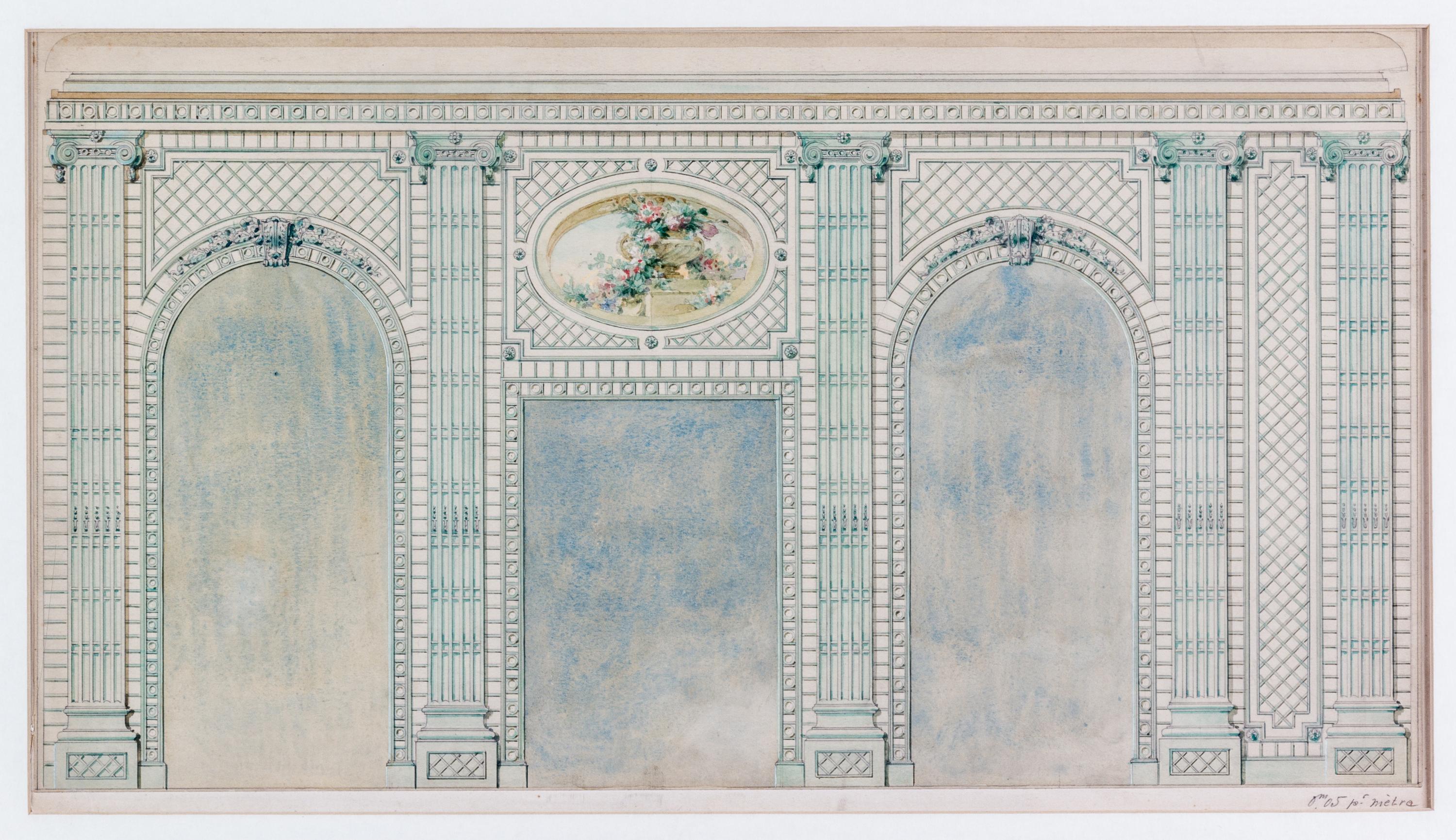 A French Architectural Rendering of a Trellis Room 11 x 20 inches. — 19TH CENTURY