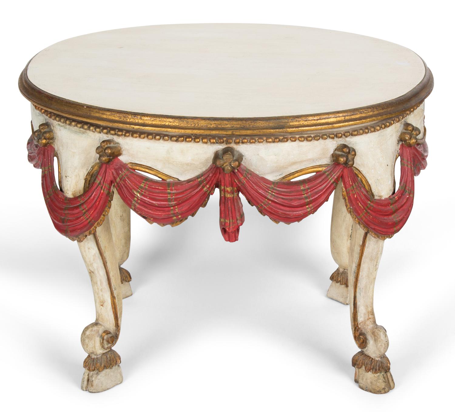 An Italian Painted and Parcel Gilt Side Table Height 17 1/2 x width 23 x depth 17 1/2 inches. — 20TH CENTURY