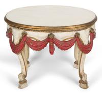 An Italian Painted and Parcel Gilt Side Table Height 17 1/2 x width 23 x depth 17 1/2 inches. — 20TH CENTURY
