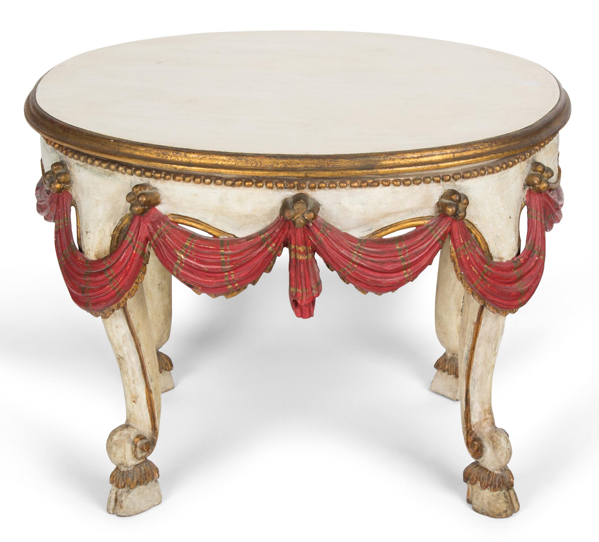 An Italian Painted and Parcel Gilt Side Table Height 17 1/2 x width 23 x depth 17 1/2 inches. — 20TH CENTURY